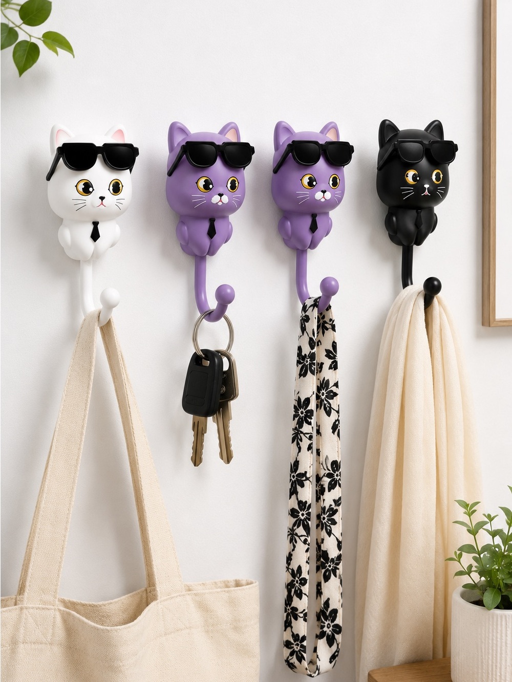 Cat Wall Hooks – Set of 4